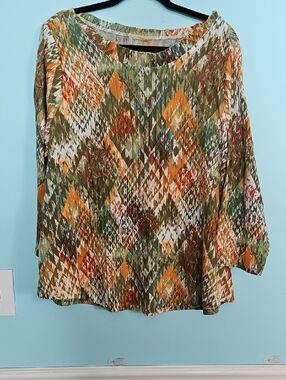 Alfred Dunner Olive Multicolor Geometric Print Tunic